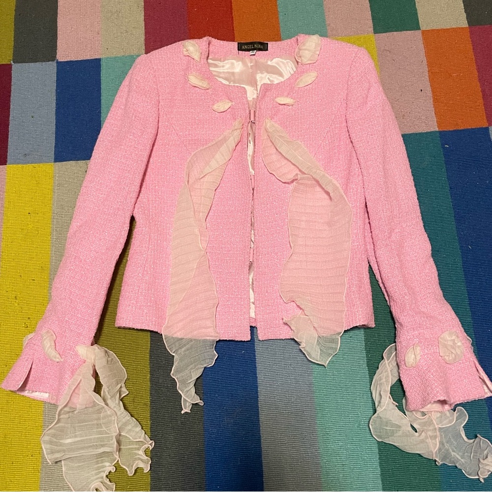 Angel Nina Pink tweed Jacket with Sheer Accents